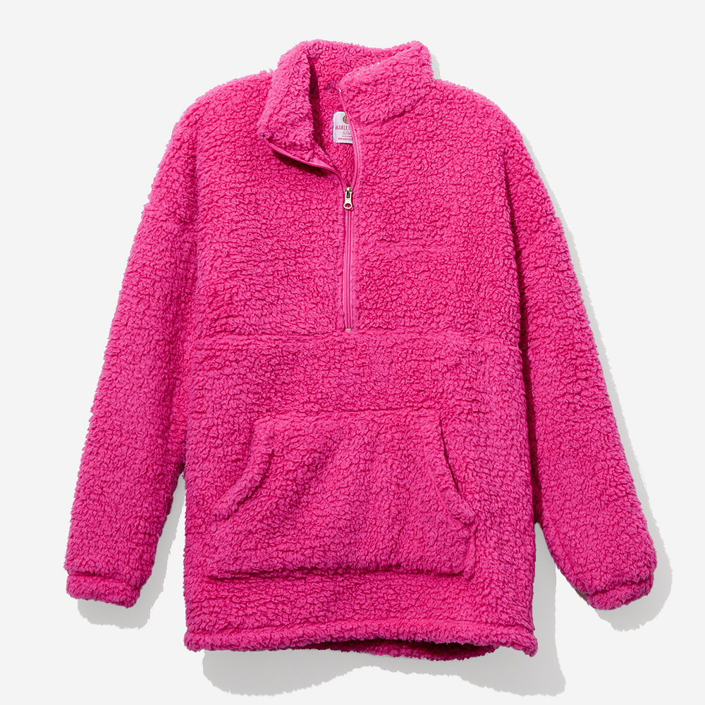 brown sherpa pullover back view