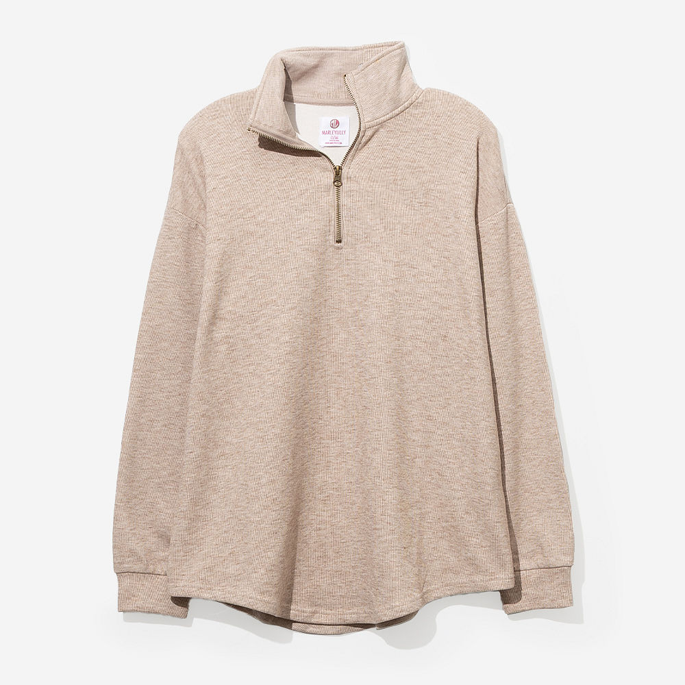 back of heathered fleece pullover