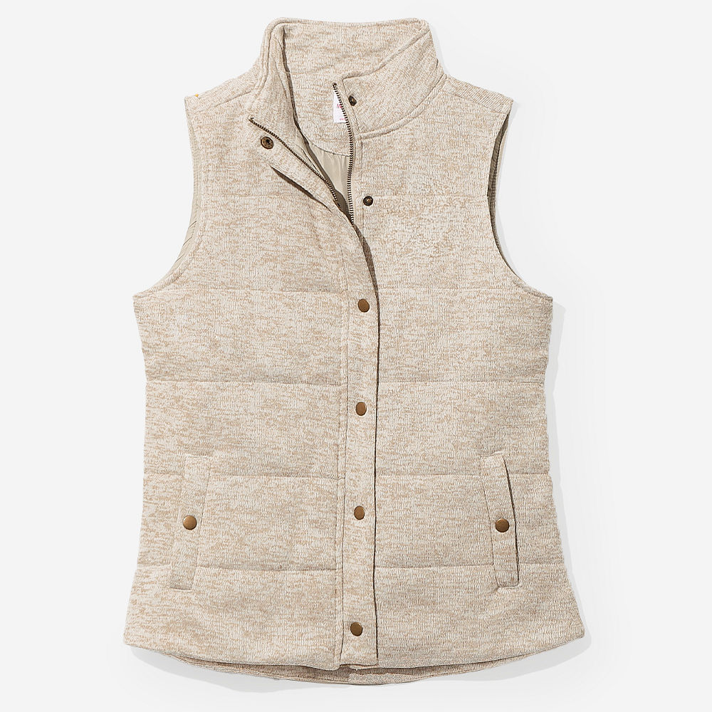 back of oatmeal heathered quilted vest