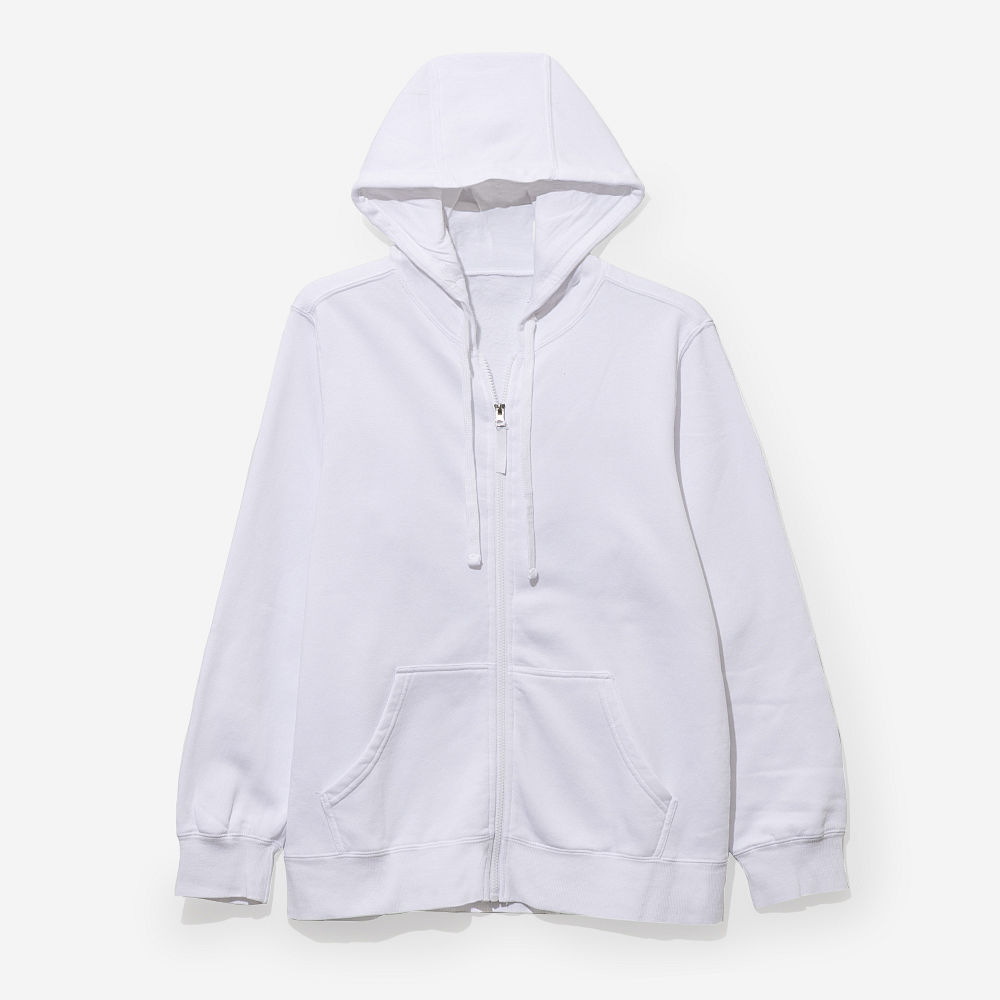 girl wearing grey monogrammed hooded sweatshirt jacket