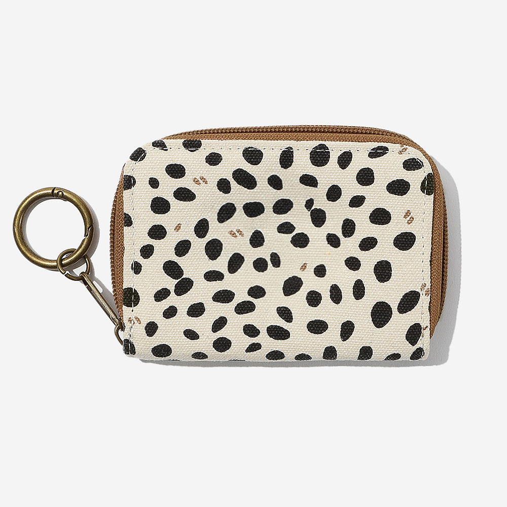 front and back of white leopard keychain wallet