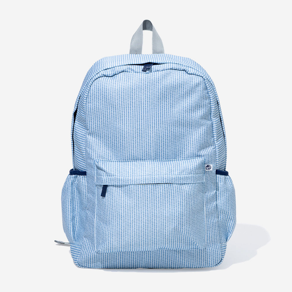 Monogrammed Kids Basic Backpack | Navy Seersucker