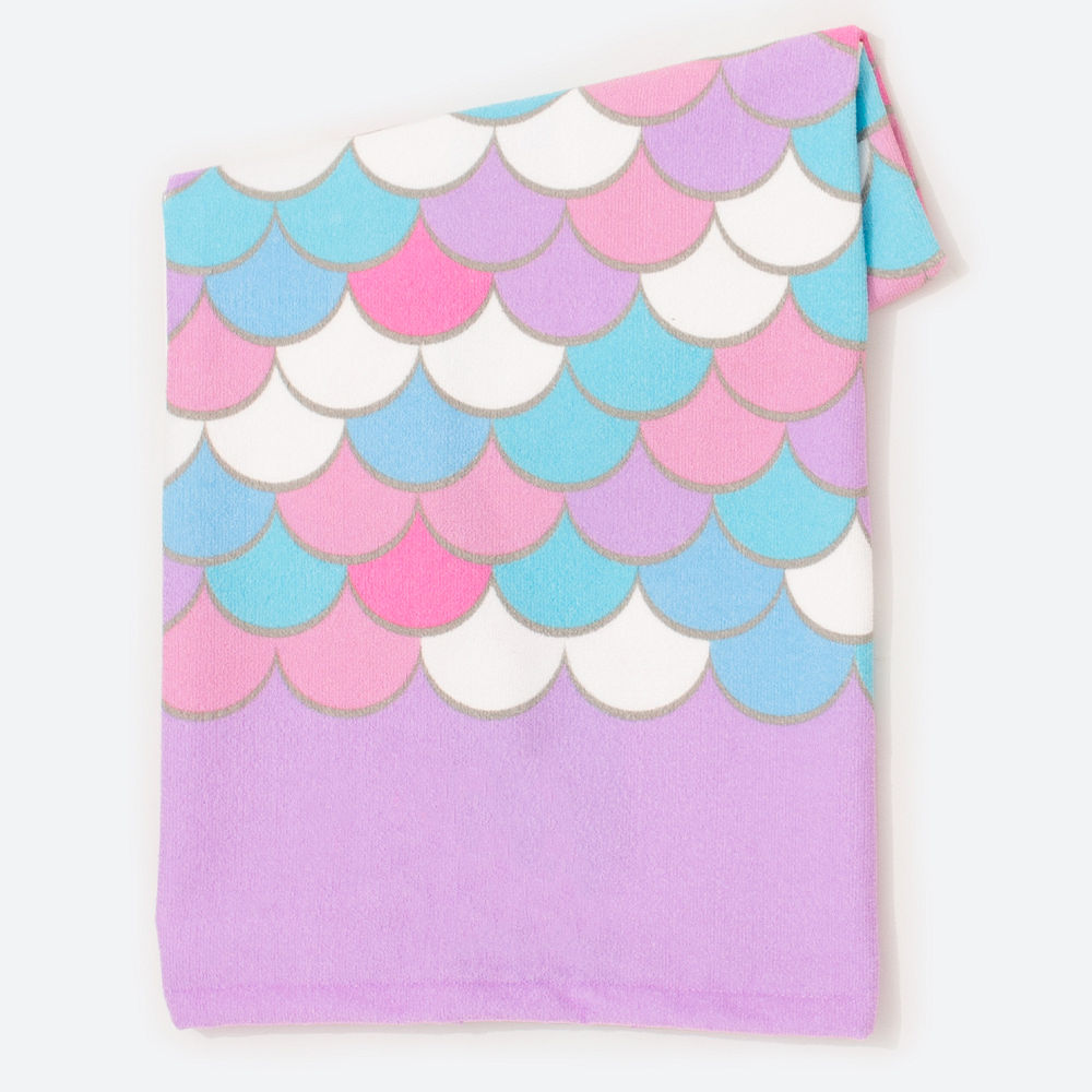 personalized kids beach towel in blue mini stripes