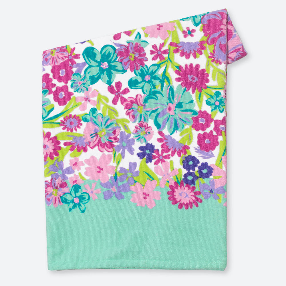 blue tie dye monogrammed towel at pool