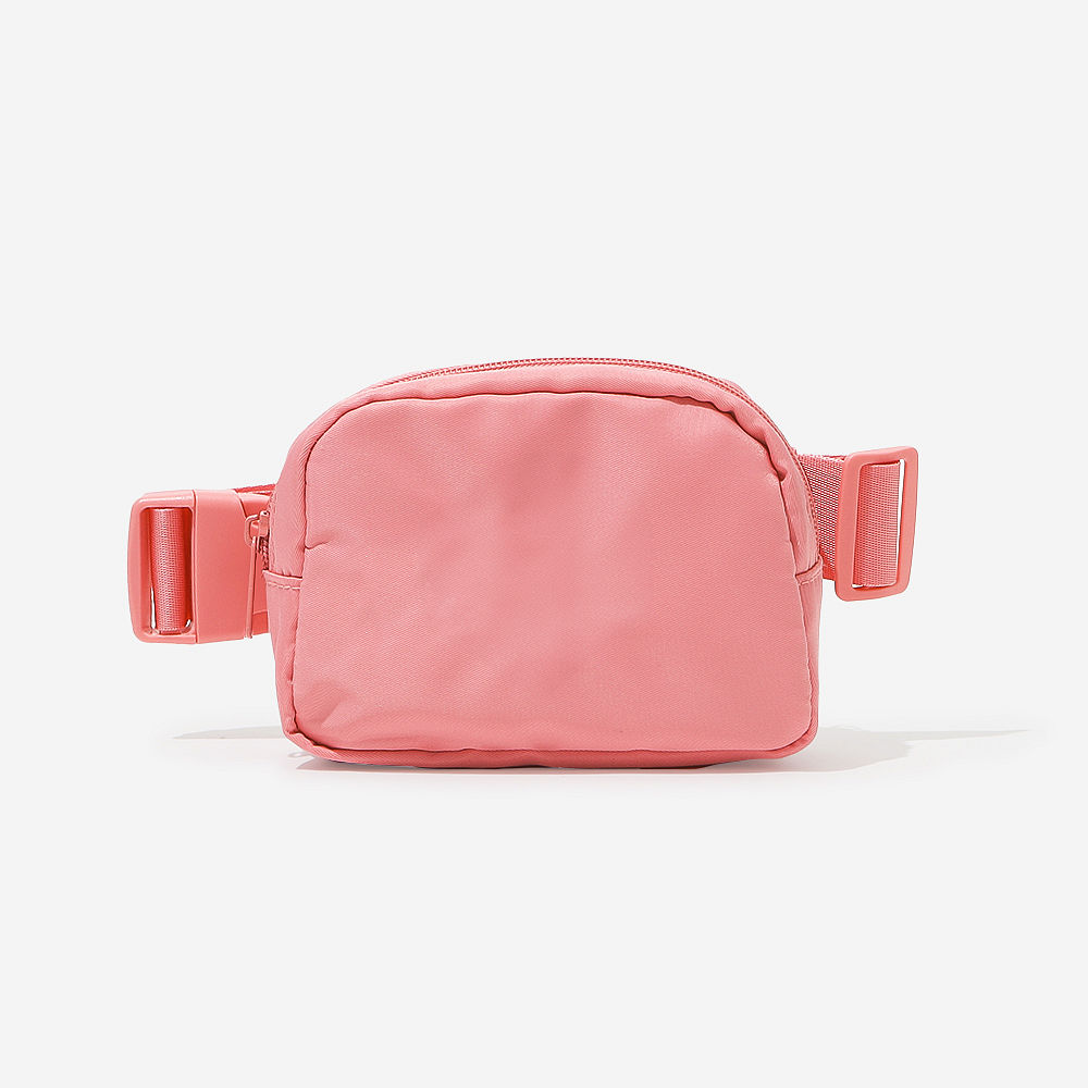 back of coral monogrammed belt bag with pocket