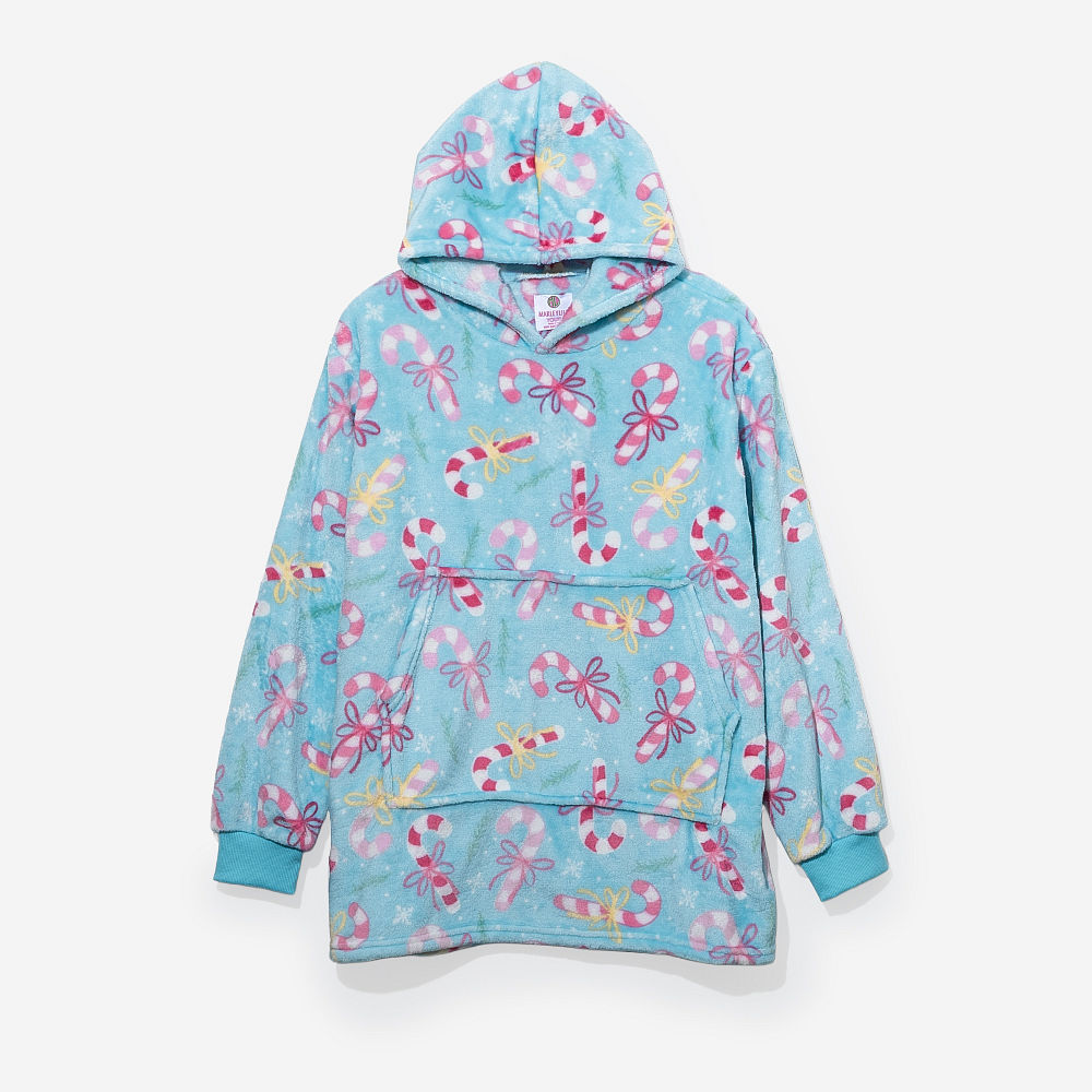 Monogrammed Kids Blanket Hoodie | Candy Cane Cutie
