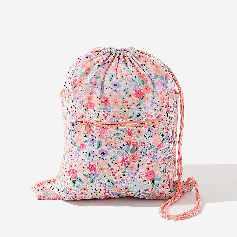 Kids Cinch Bag in Pink Digital with Colorblock Sneakers