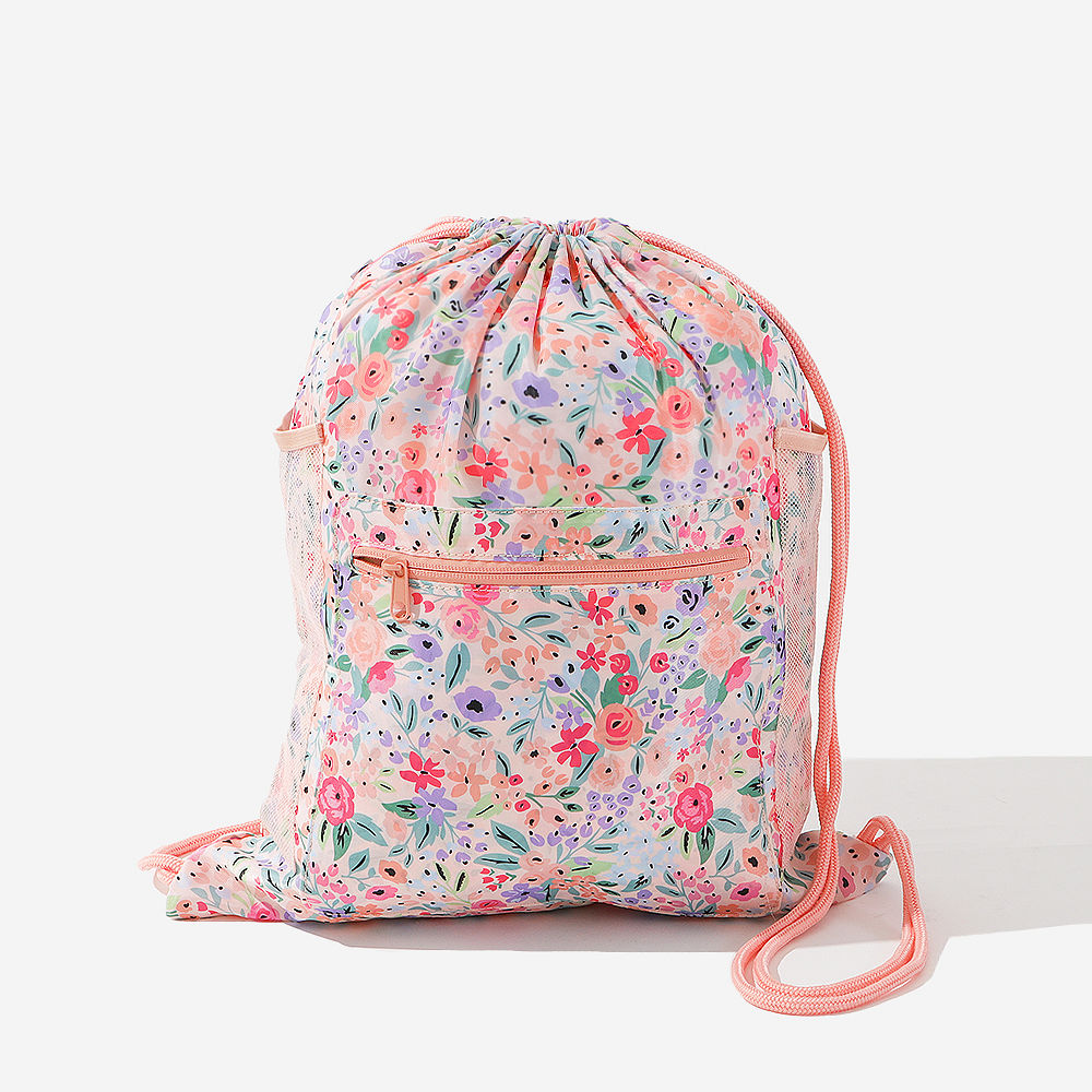 inside of coral floral cinch bag