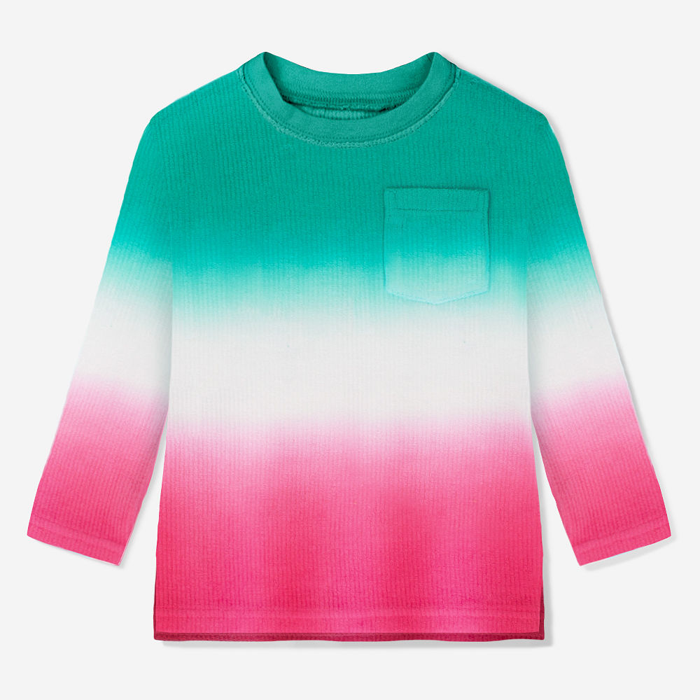 girl in mint and pink ombre sweatshirt