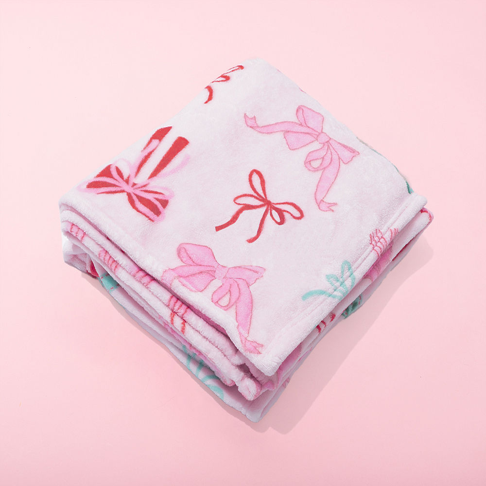 Personalized Kids Plush Blanket | Pink Bows