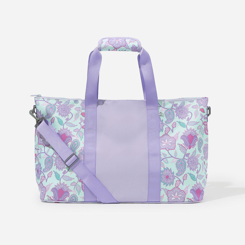 lavender paisley monogrammed weekender over shoulder