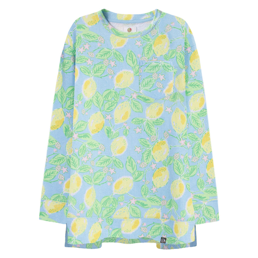 Monogrammed Coastal Crewneck in Lemons with Lounge Shorts