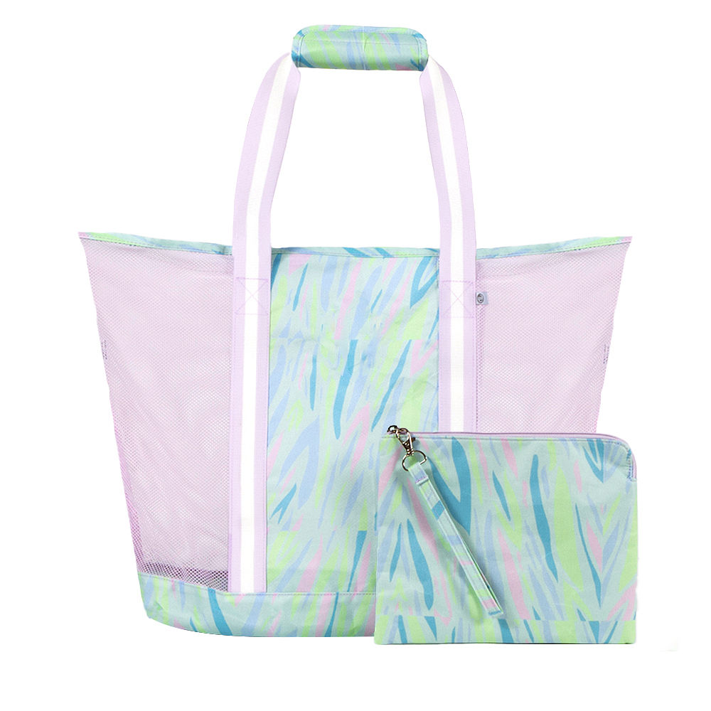 Monogrammed Mesh Beach Bag with Wristlet