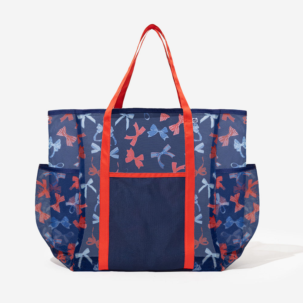 monogrammed mesh tote in americana bows
