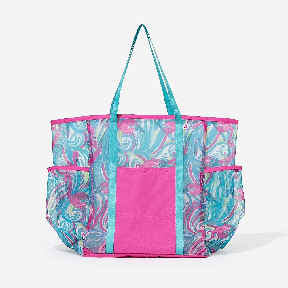 pastel paradise mesh tote in hands