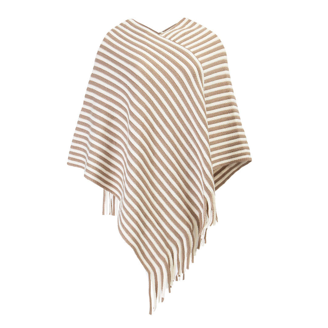 Ladies Personalized Tan Striped Poncho - Marleylilly