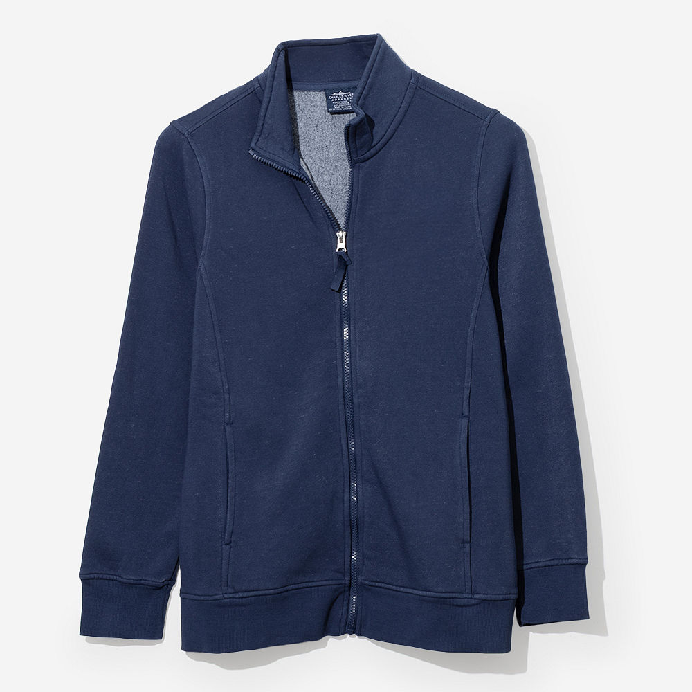 back of mock neck navy jacket