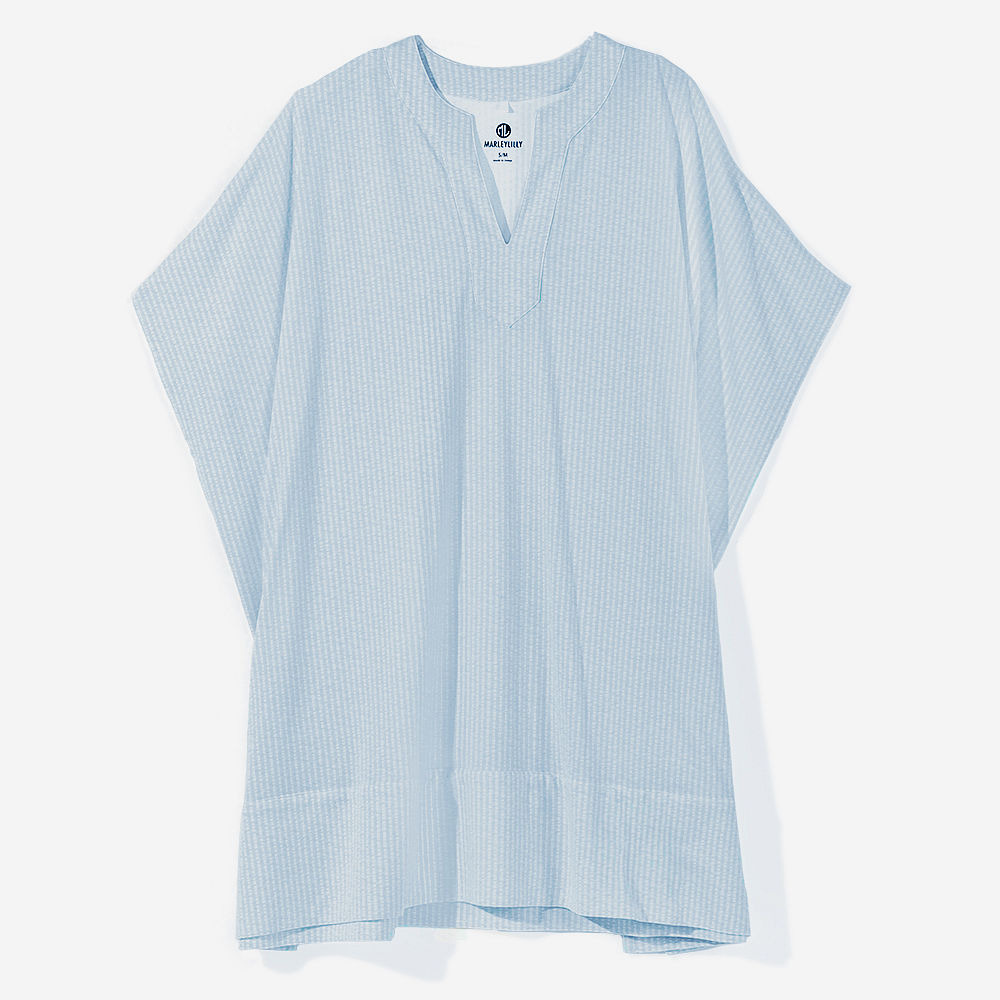 pink seersucker nantucket cover up on beach