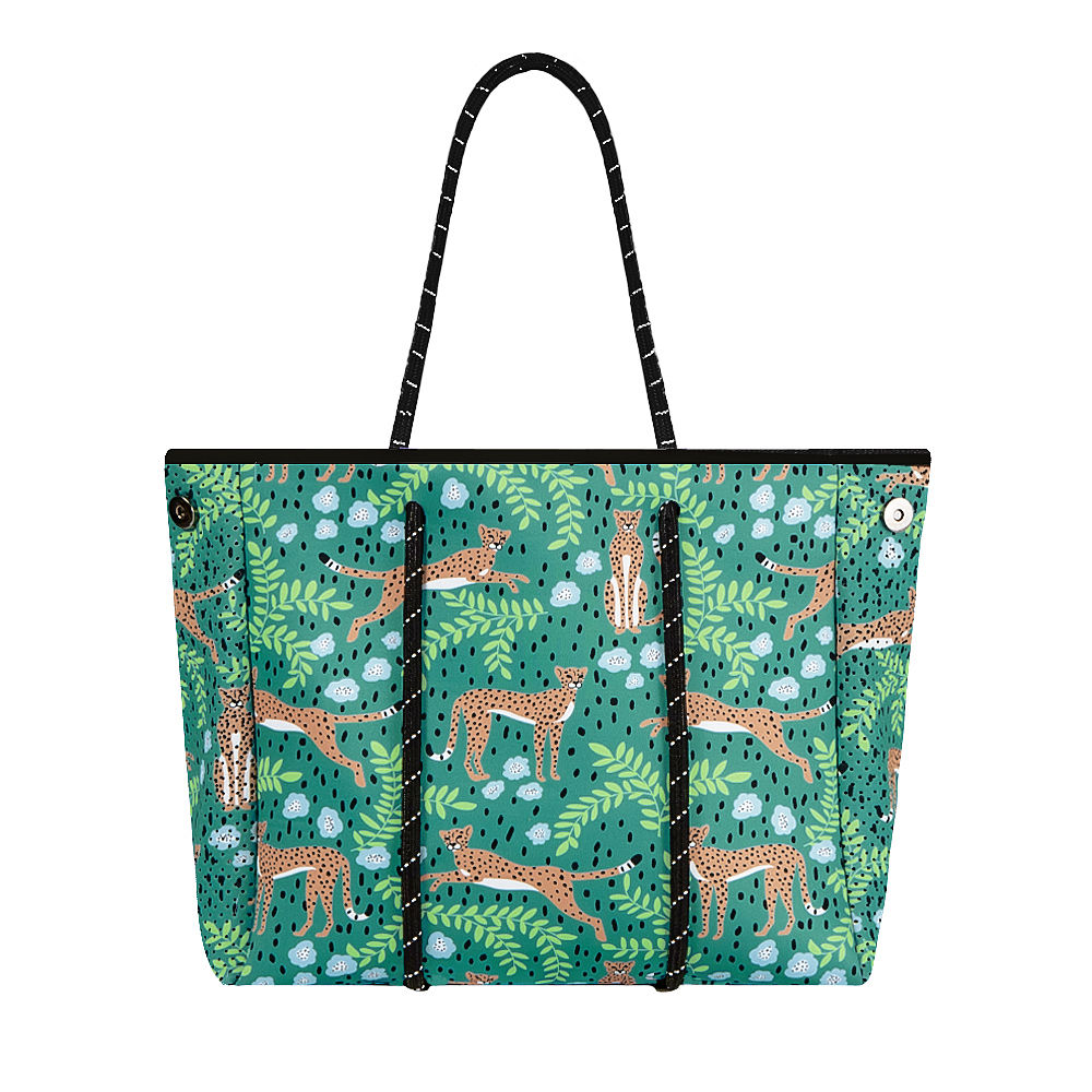Grey/Black Leopard Neoprene Tote with Pink Stripe main image 1