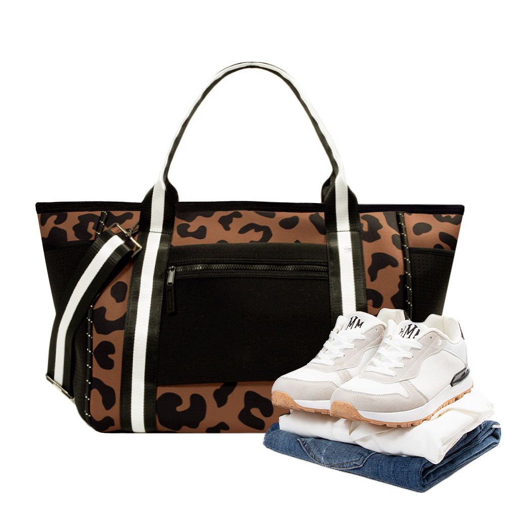 inside neoprene weekender - hickory leopard