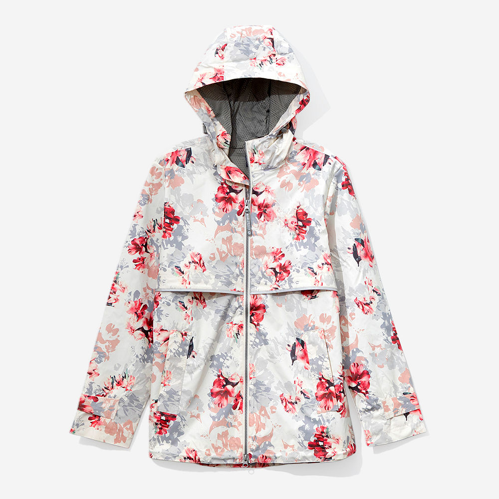 aqua monogrammed rain jacket with white tee