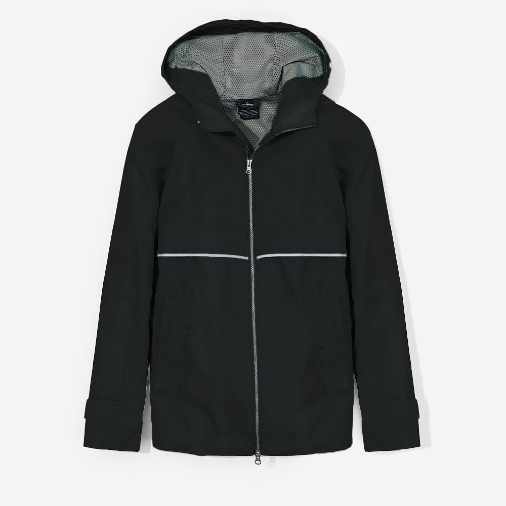 aqua monogrammed rain jacket with white tee