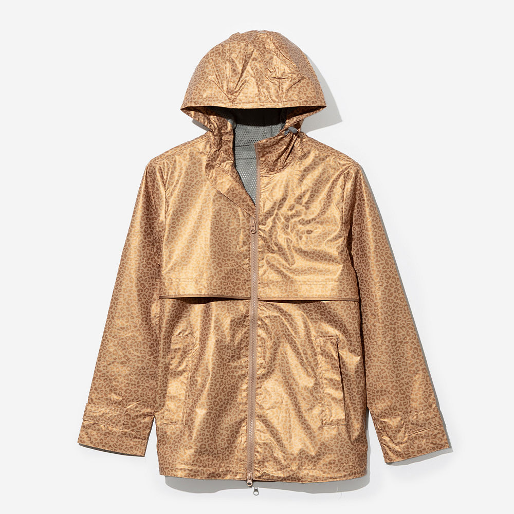 aqua monogrammed rain jacket with white tee