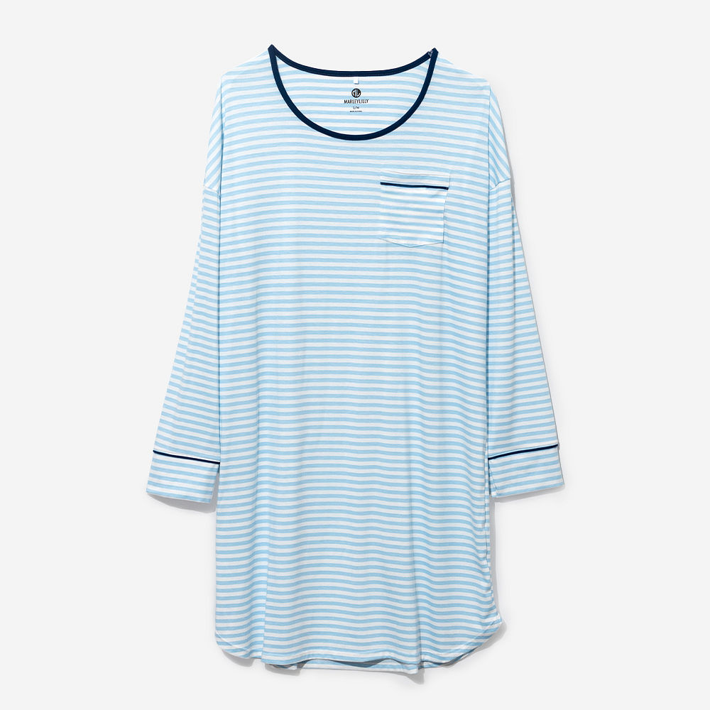 blue/white stripes nightgown on julia - back view