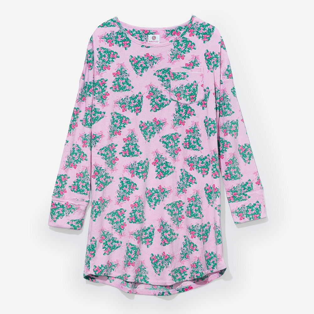 Monogrammed Softspun Nightgown | Pink Christmas Trees
