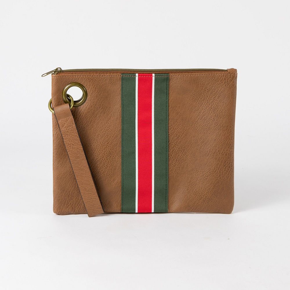 split of girl wearing brown wristlet