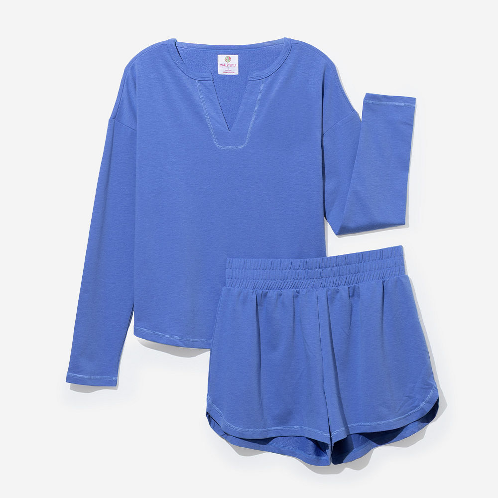 Monogrammed Notch Neck Sleep Set | Cornflower