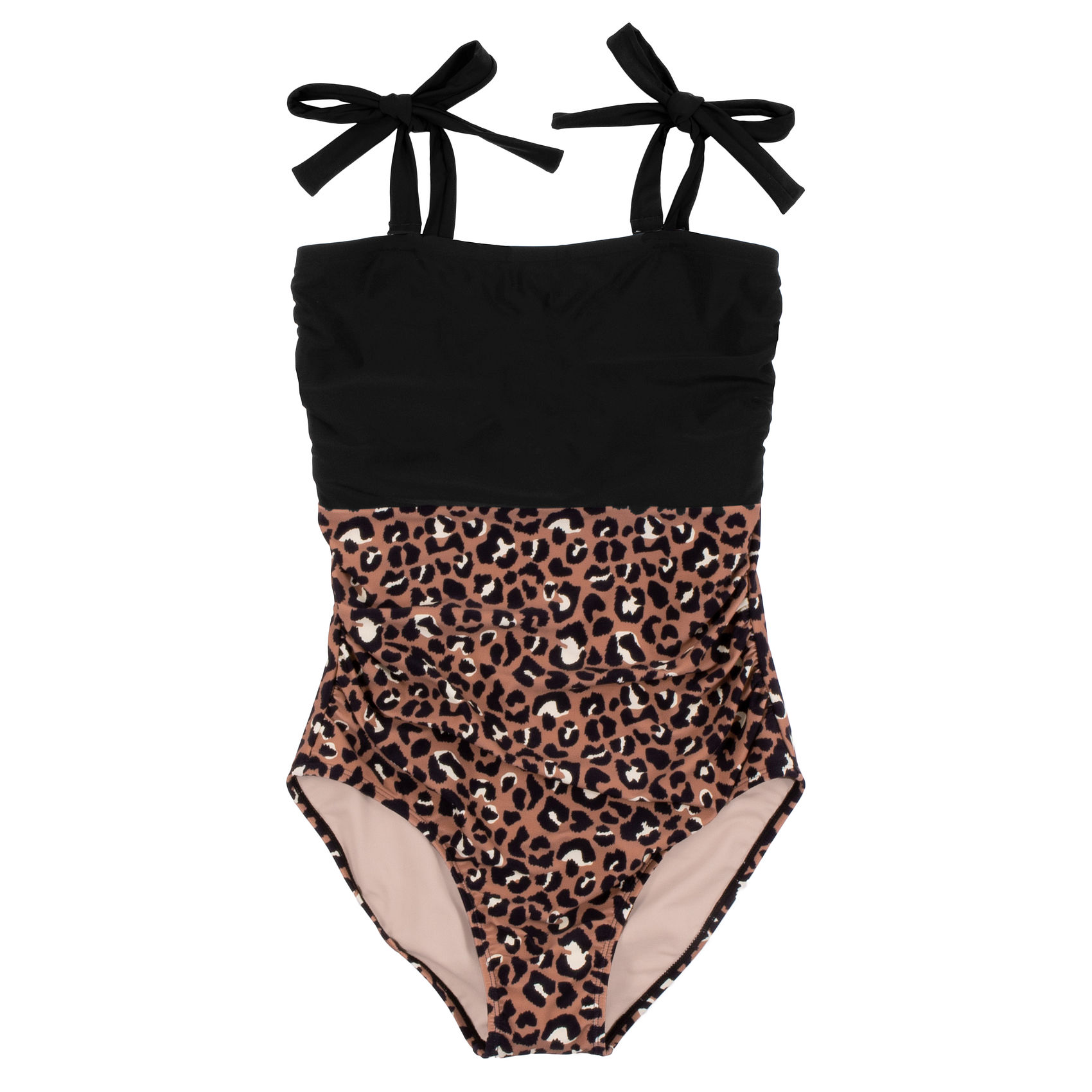 back of black monogrammed one piece bathing suit showing coverage