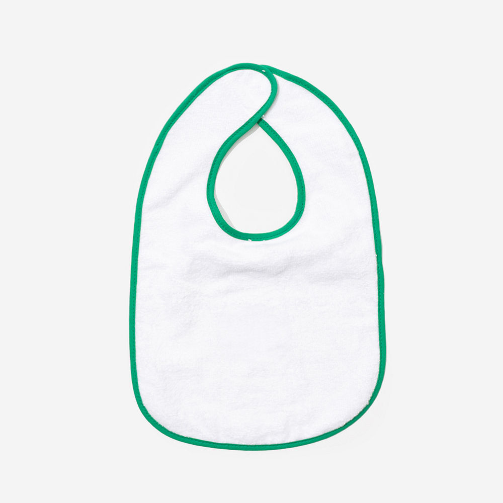 red outline baby bib up close