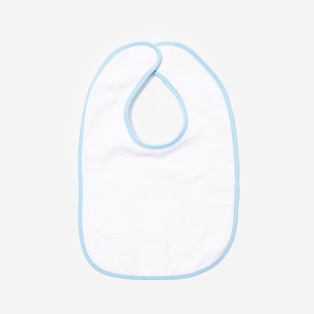 red outline baby bib up close