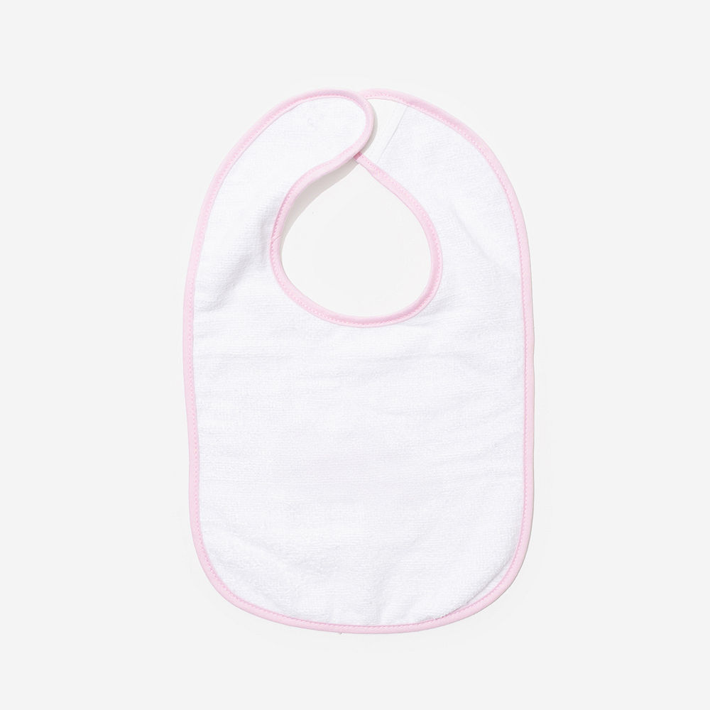 red outline baby bib up close