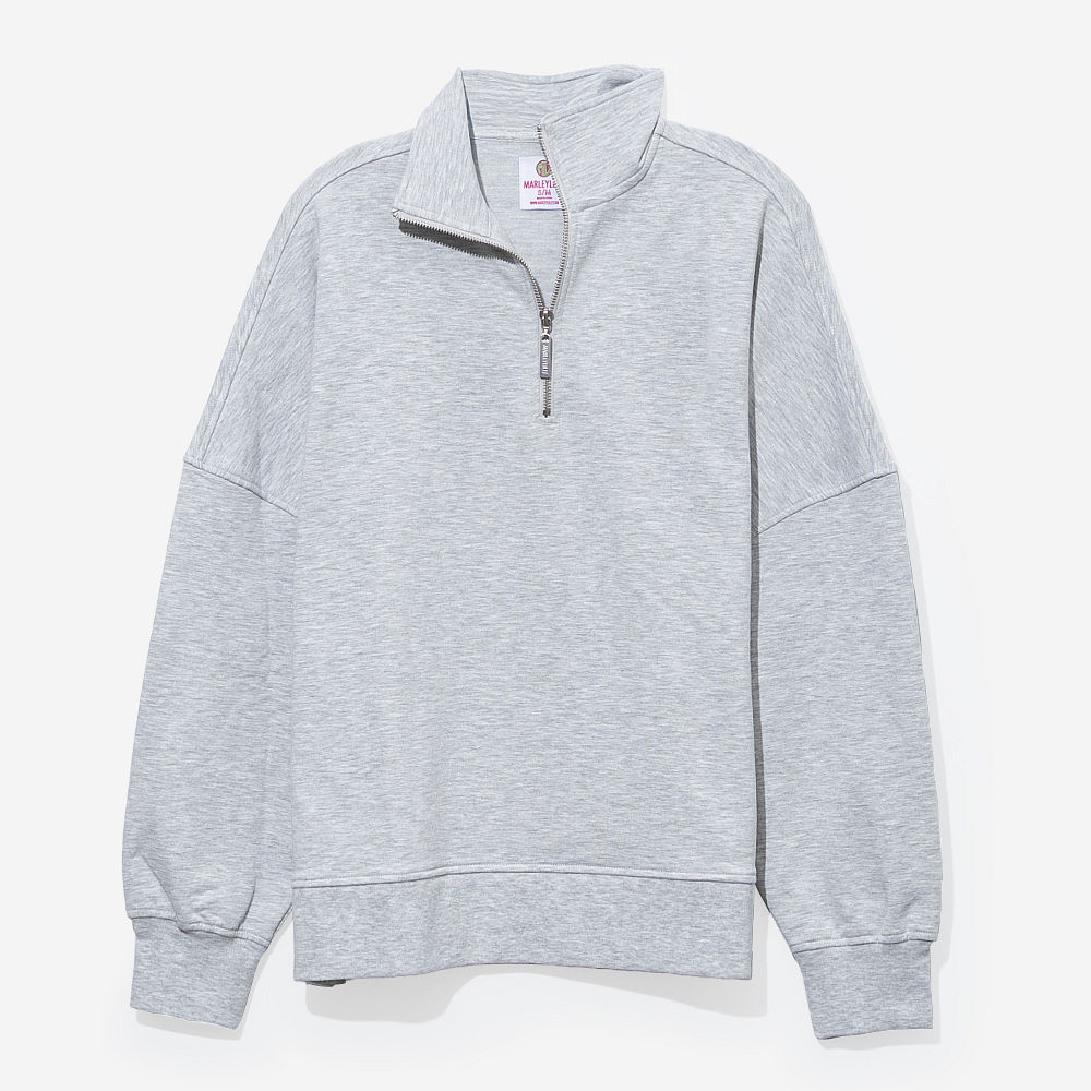 Monogrammed Oversized Quarter Zip Pullover | Heathered Gray