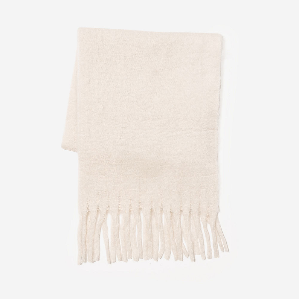 black oversized scarf with gloves and hat flatlay