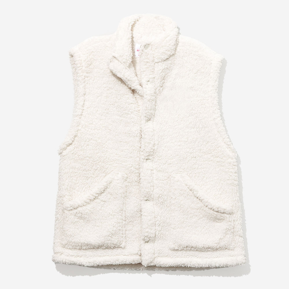 oatmeal oversized sherpa vest up close