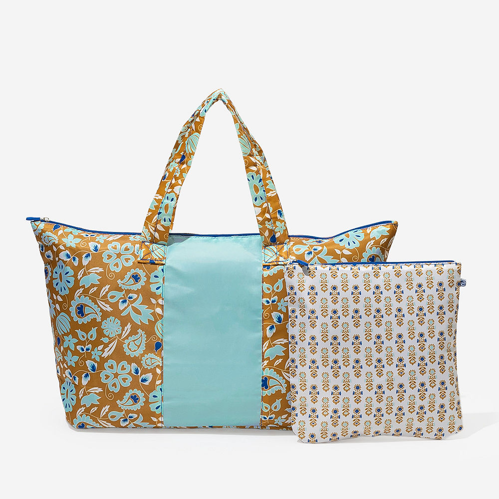black packable duffel bag in car