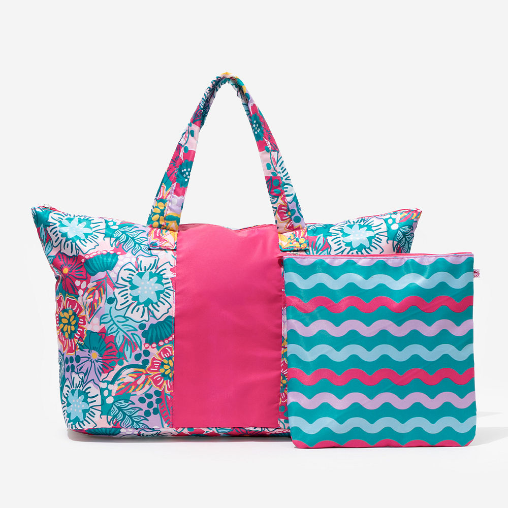 black packable duffel bag in car