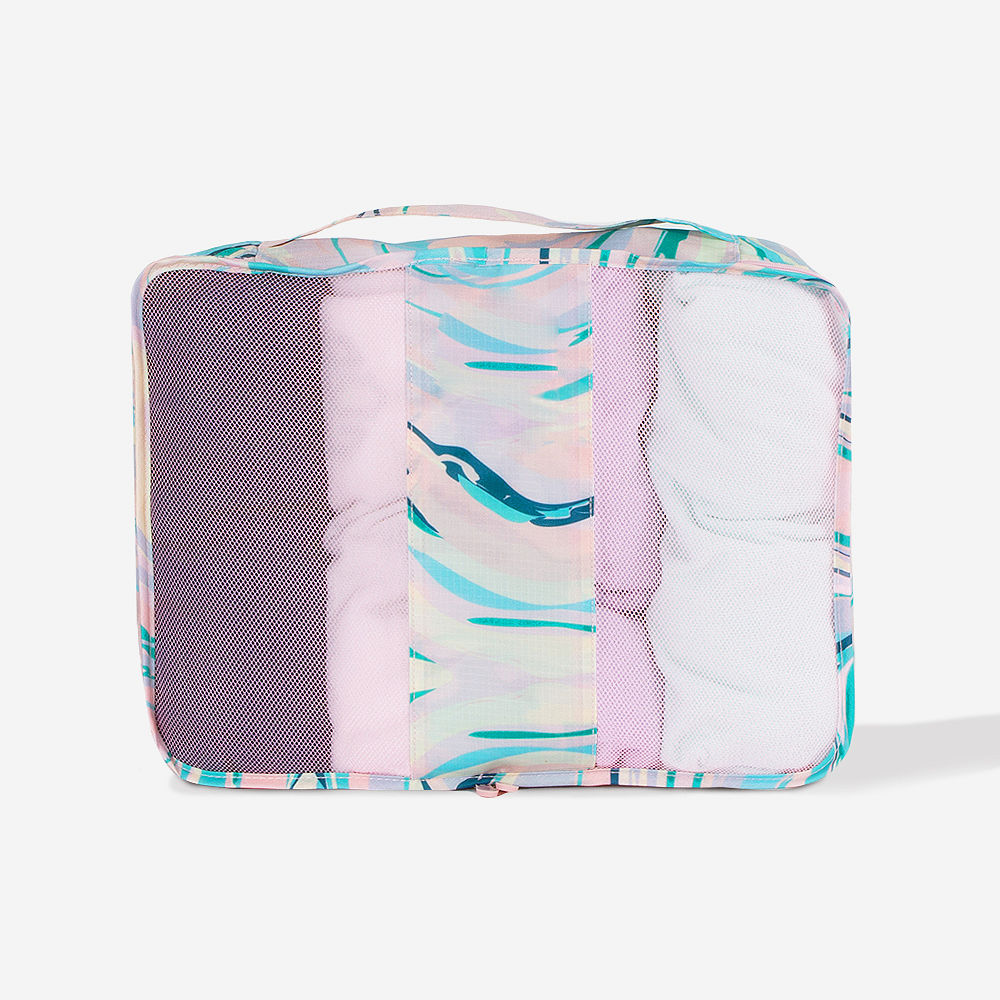 colorful marble packing bag with shoes