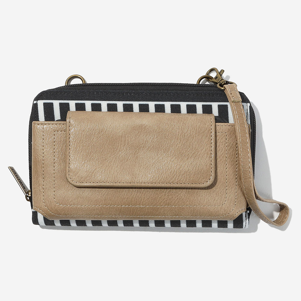 inside of camel dottie phone wallet wristlet