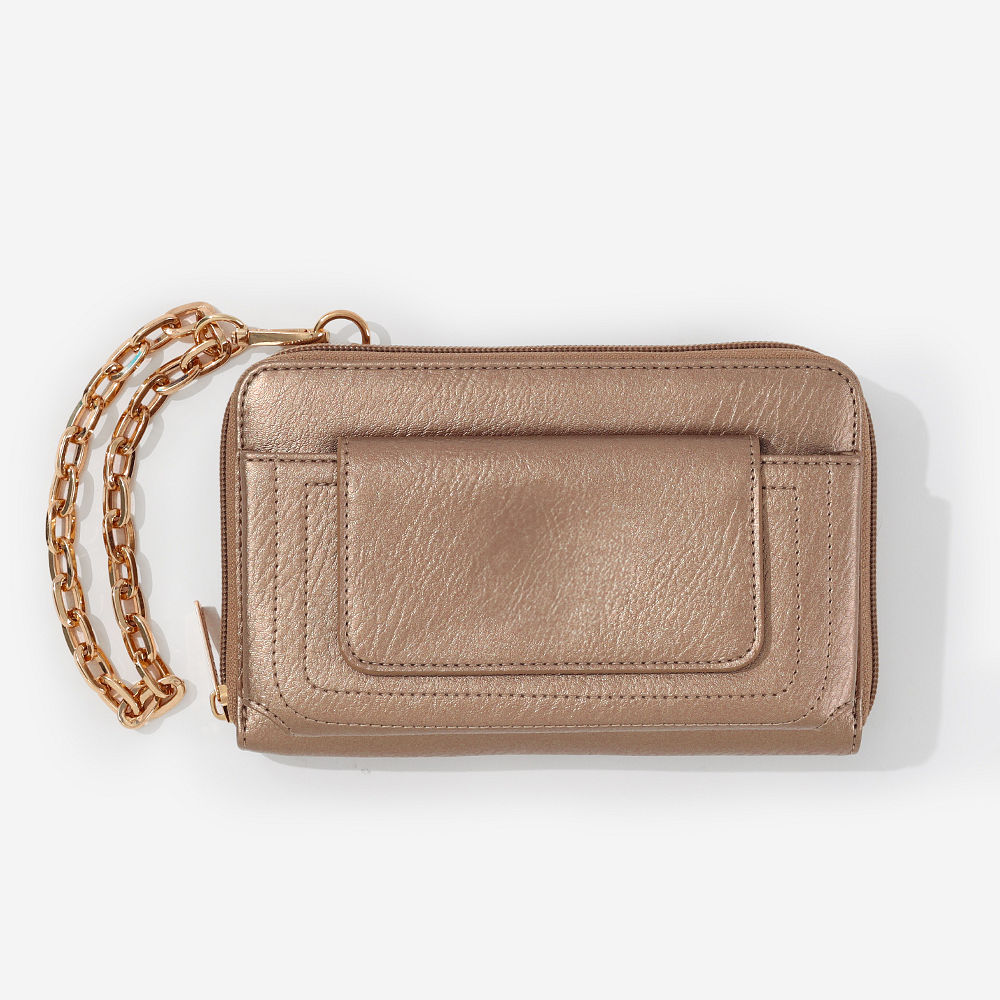 inside of camel dottie phone wallet wristlet