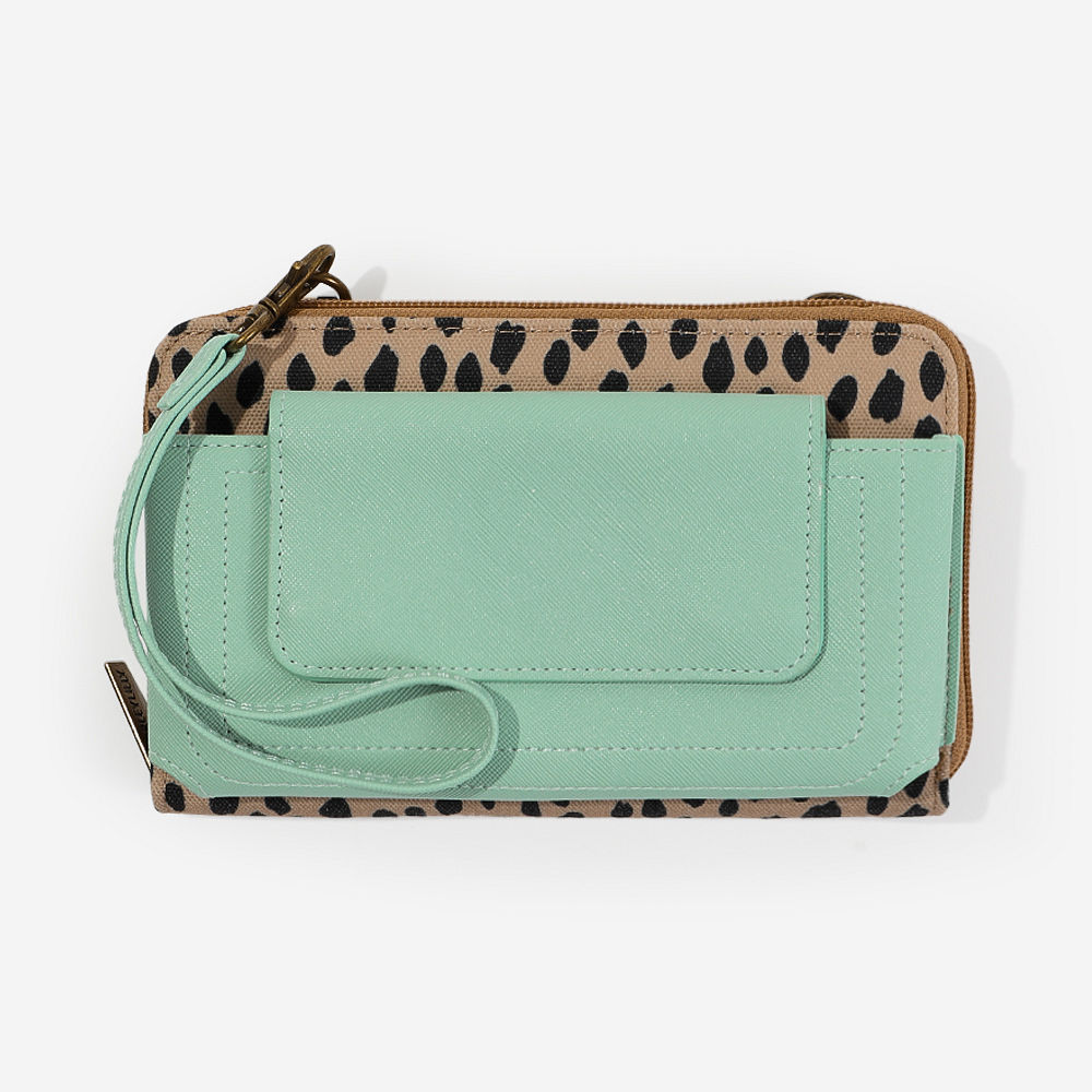 inside of camel dottie phone wallet wristlet