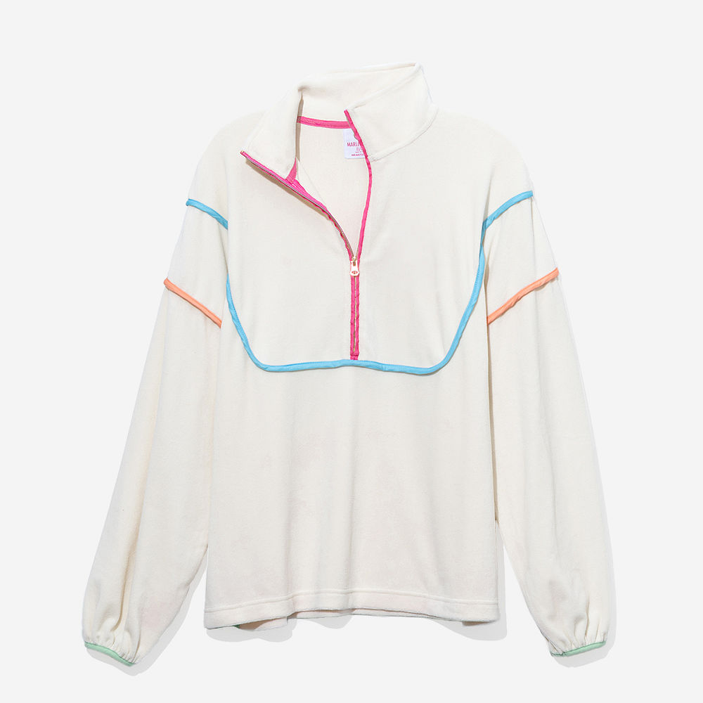 Monogrammed Piped Pullover Sweatshirt | Ivory