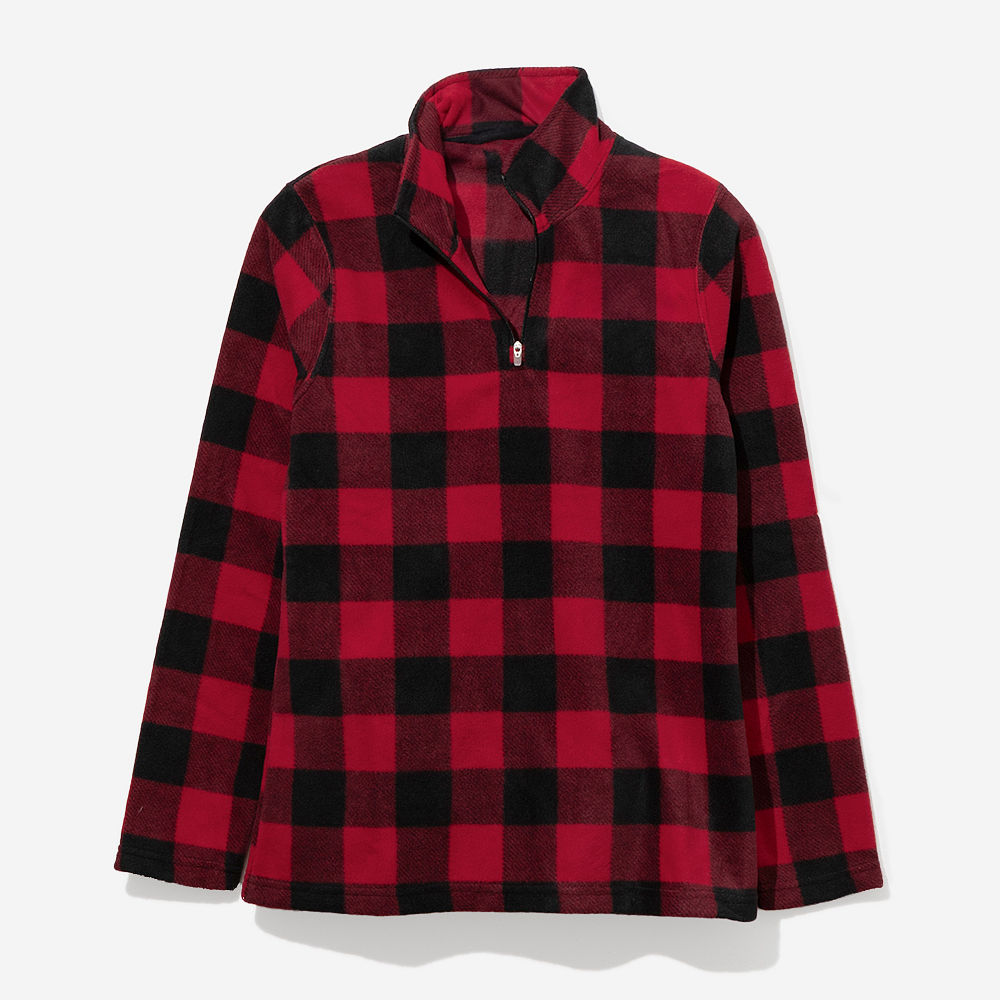 red buffalo check plaid fleece on rachel