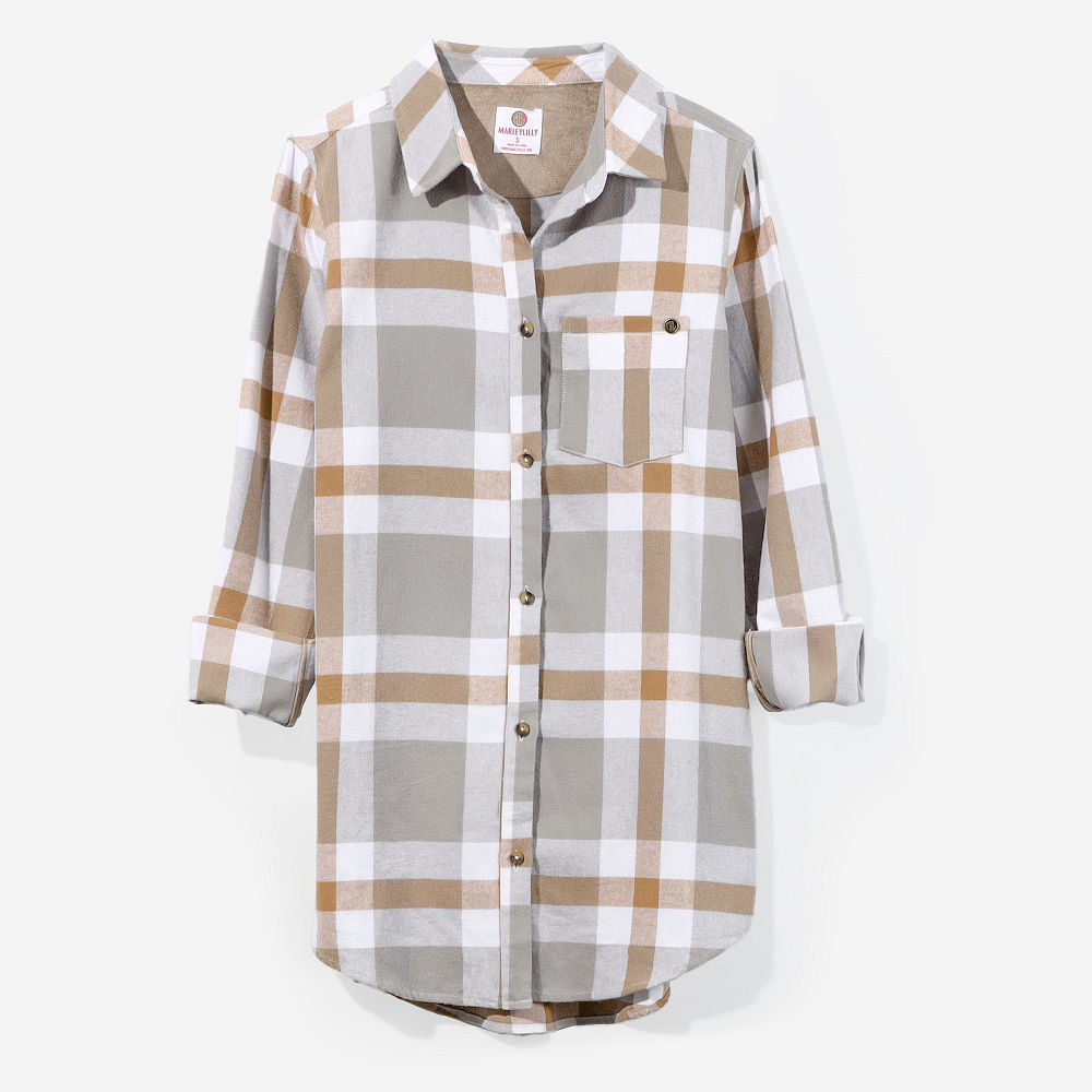 Oversized Flannel Shirt - Light beige/black plaid - Ladies