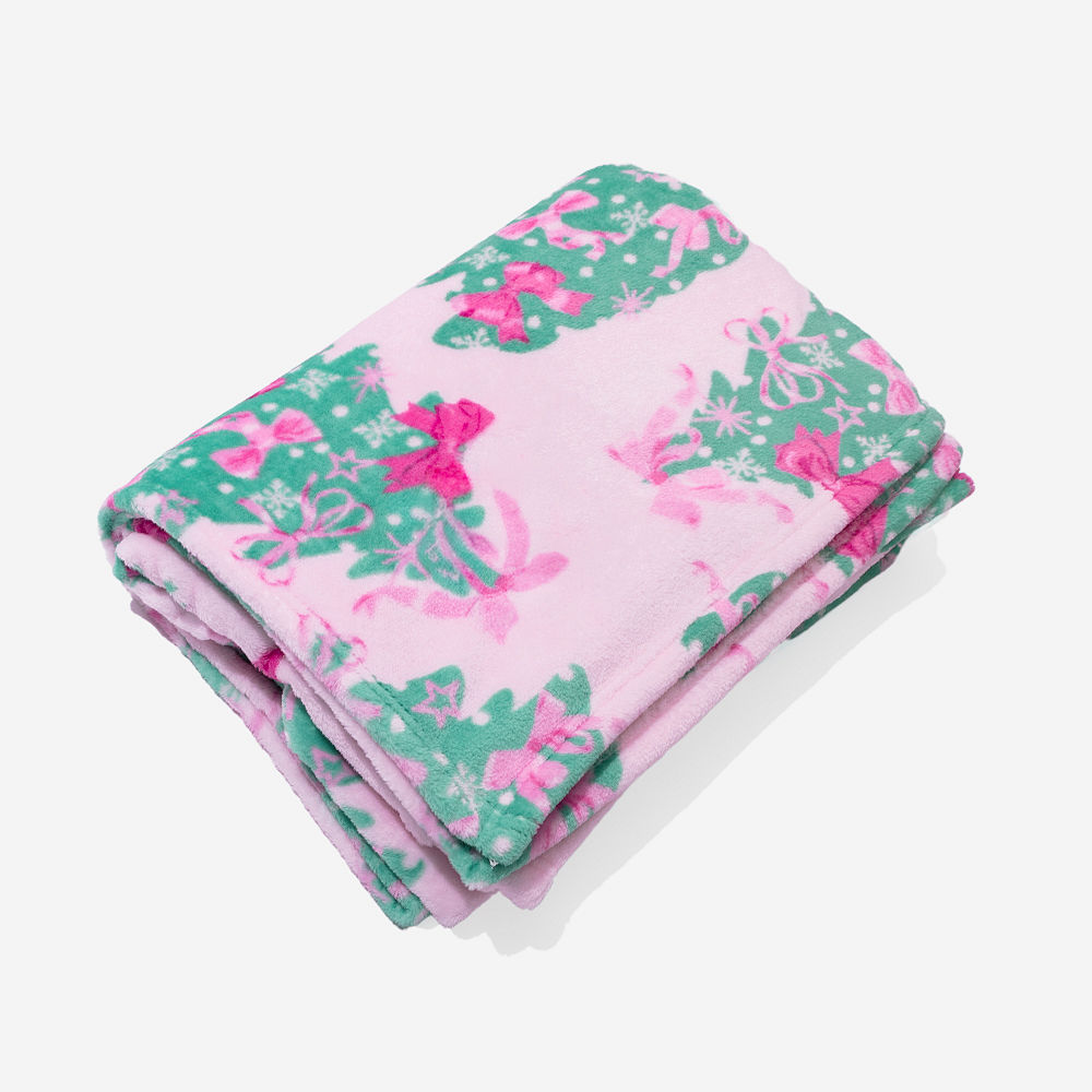 Personalized Plush Blanket | Pink Christmas Trees