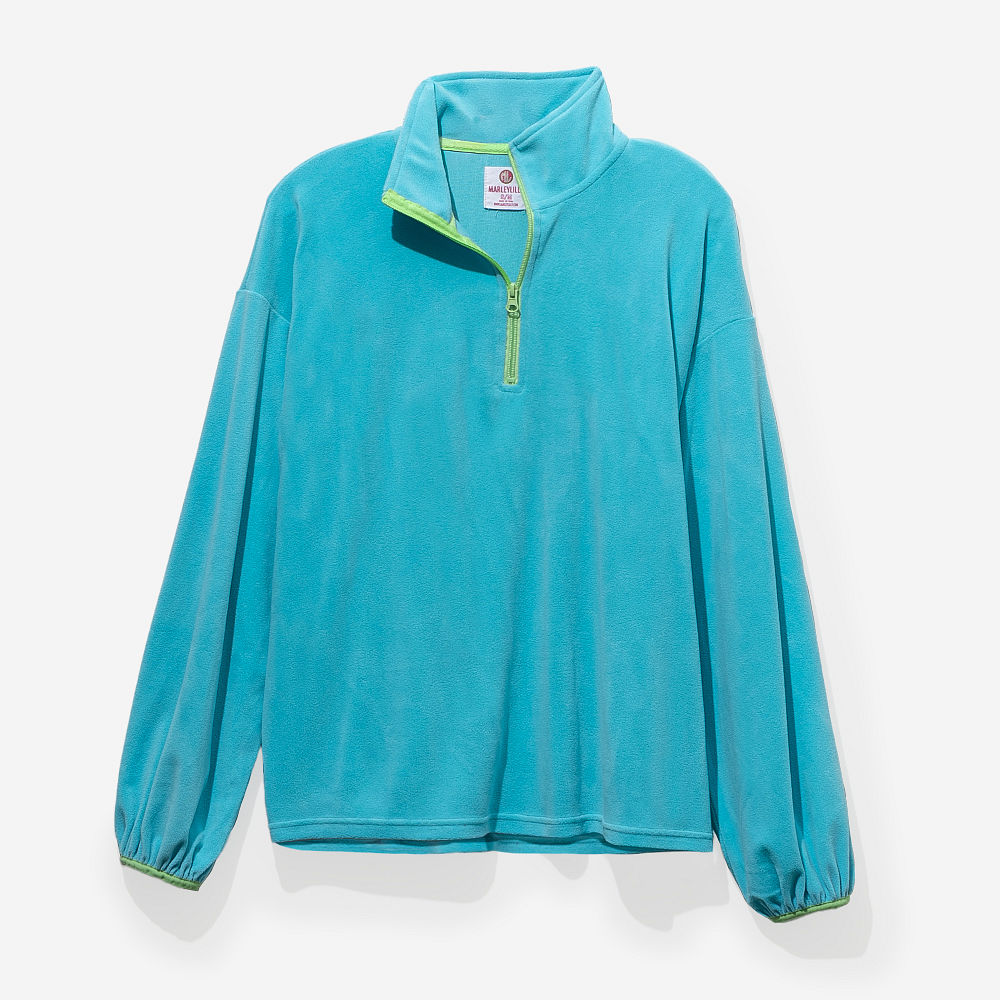 personalized puff sleeve fleece pullover in pink outfit