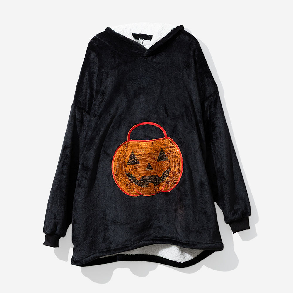 Monogrammed Pumpkin Blanket Hoodie | Black